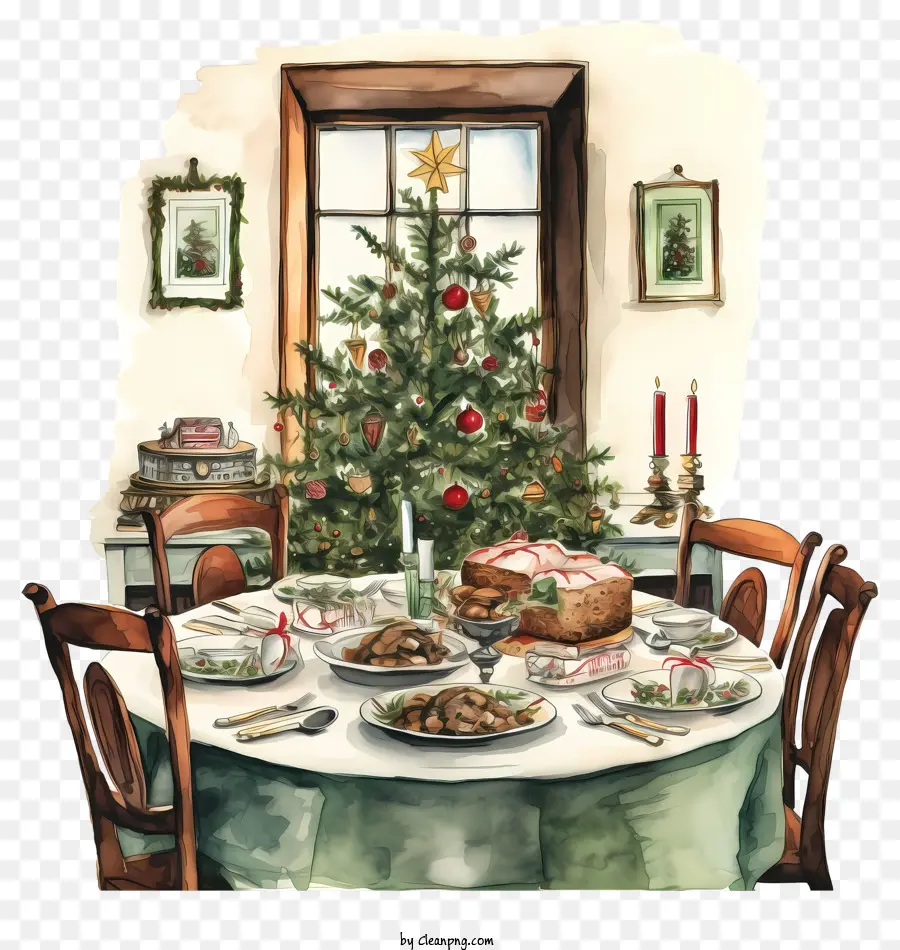 Рождественский ужин，Рождественская елка PNG