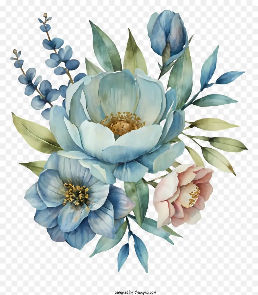 синие цветы，Розовые цветы PNG
