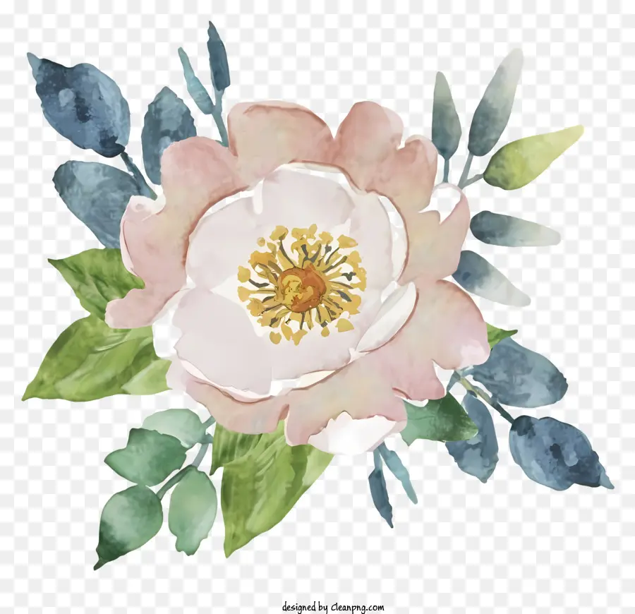 розовый цветок，Цветок с листьями PNG