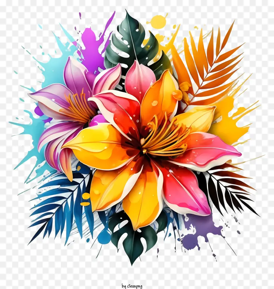 цветочные букеты，красочная живопись PNG