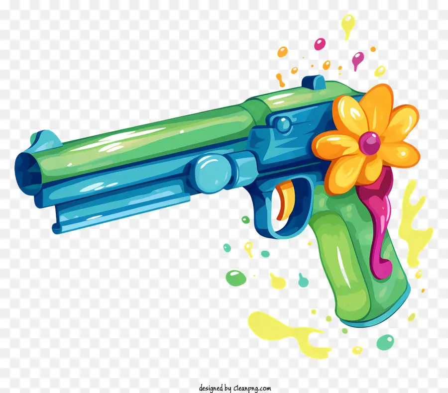Красочный игрушечный пистолет，Ярко окрашенное пистолет для краски PNG