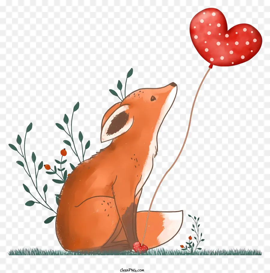 шар в форме красного сердца，Милая лиса с луком PNG