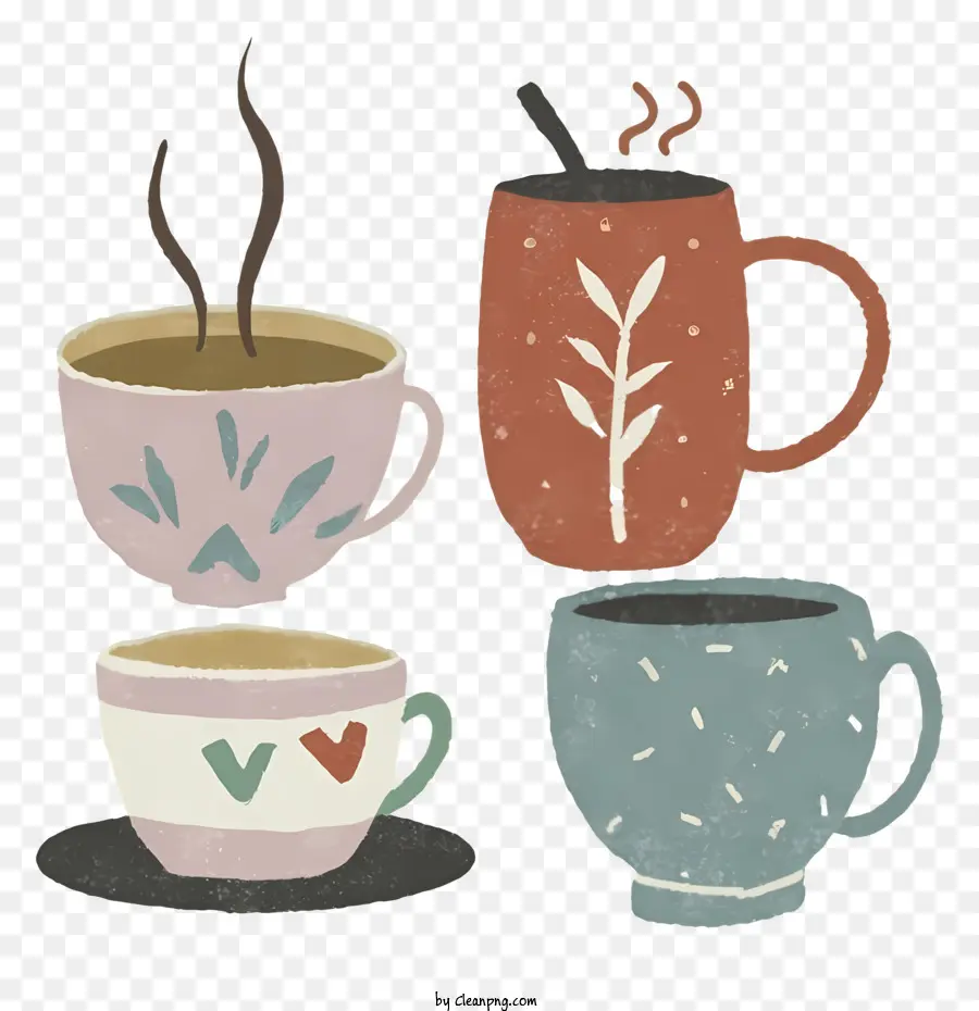 Кофейные Чашки，красочные узоры PNG