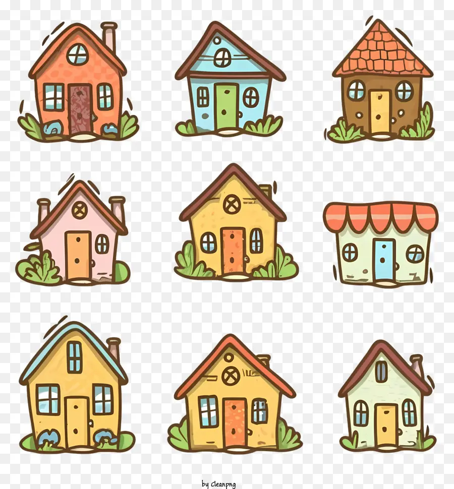 Симпатичные дома，Различные цвета и стили PNG