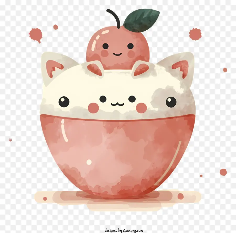 розовая миска мороженого，Кошка с яблоком PNG