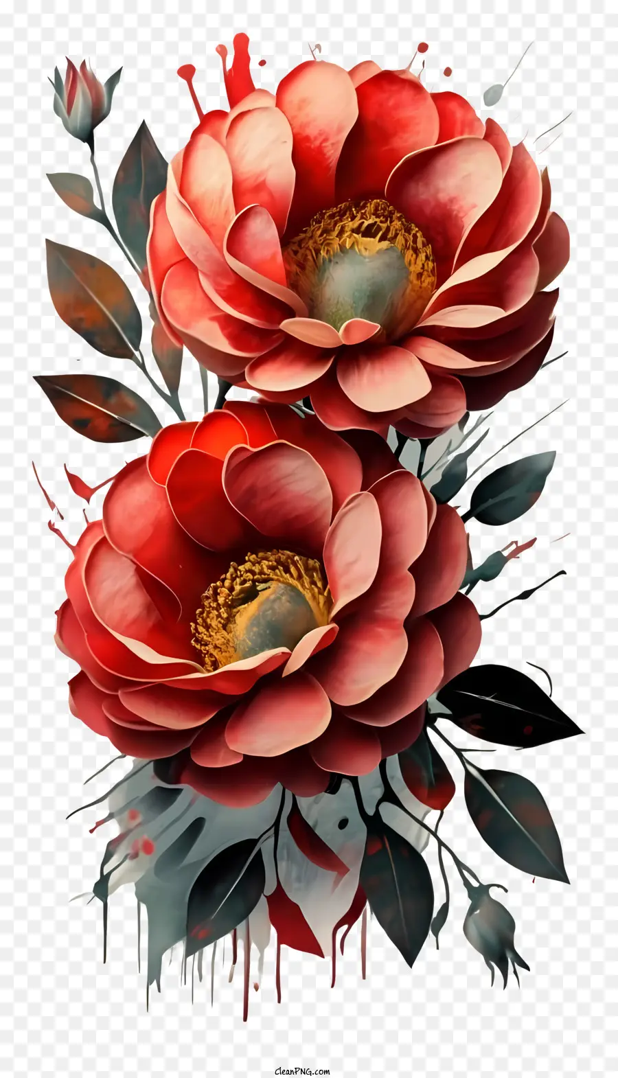 цифровая живопись，красные цветы PNG