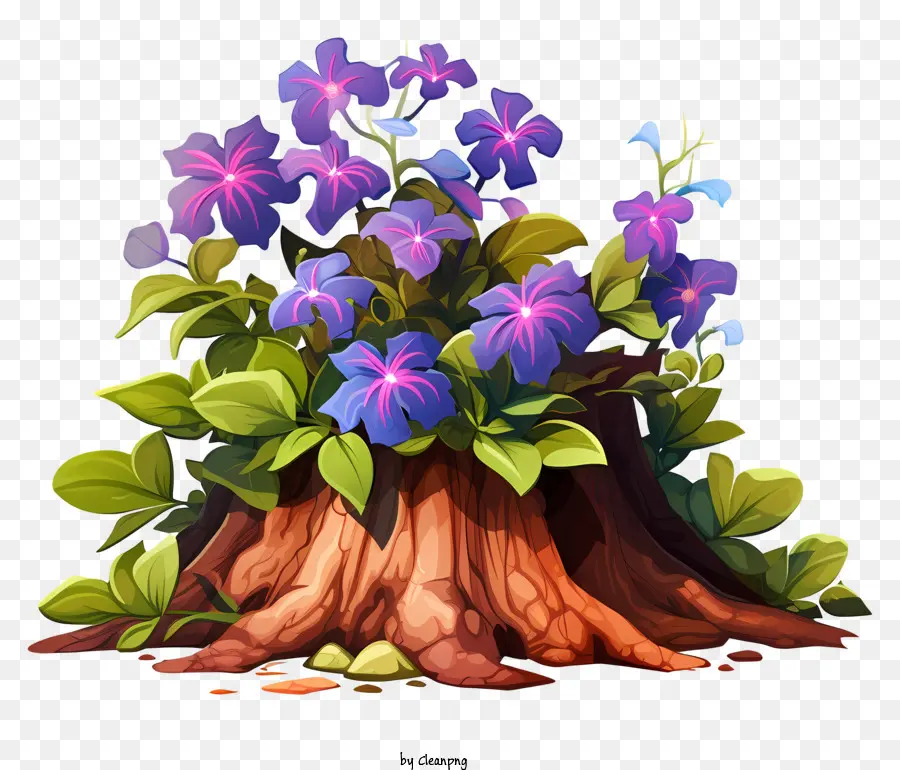 Цветок растущий от пня，фиолетовые цветы PNG