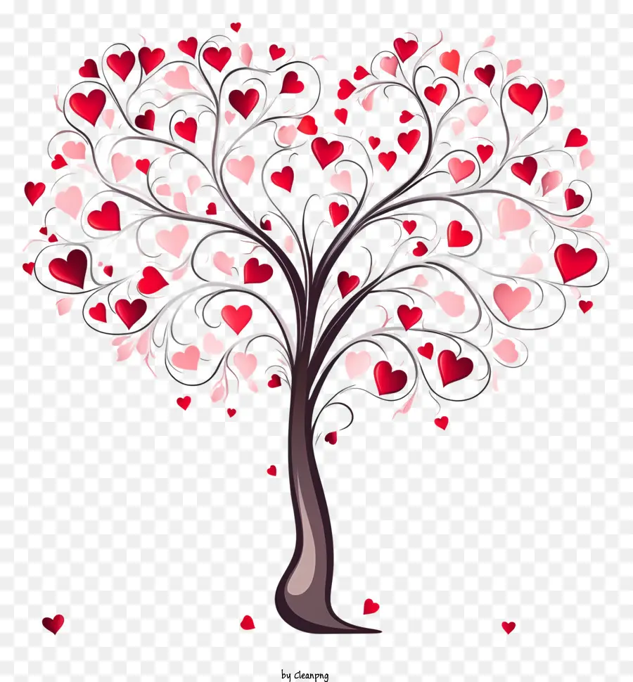 Дерево в форме сердца，красные сердца PNG