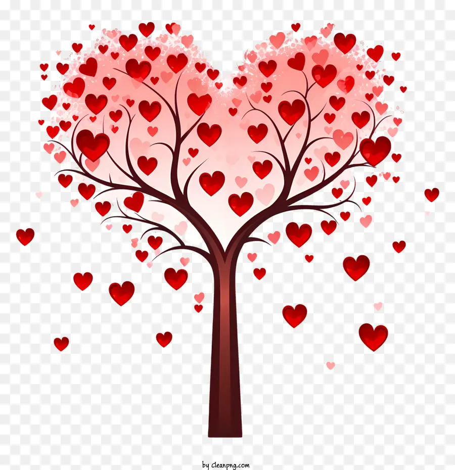 дерево в форме сердца，красные сердца PNG