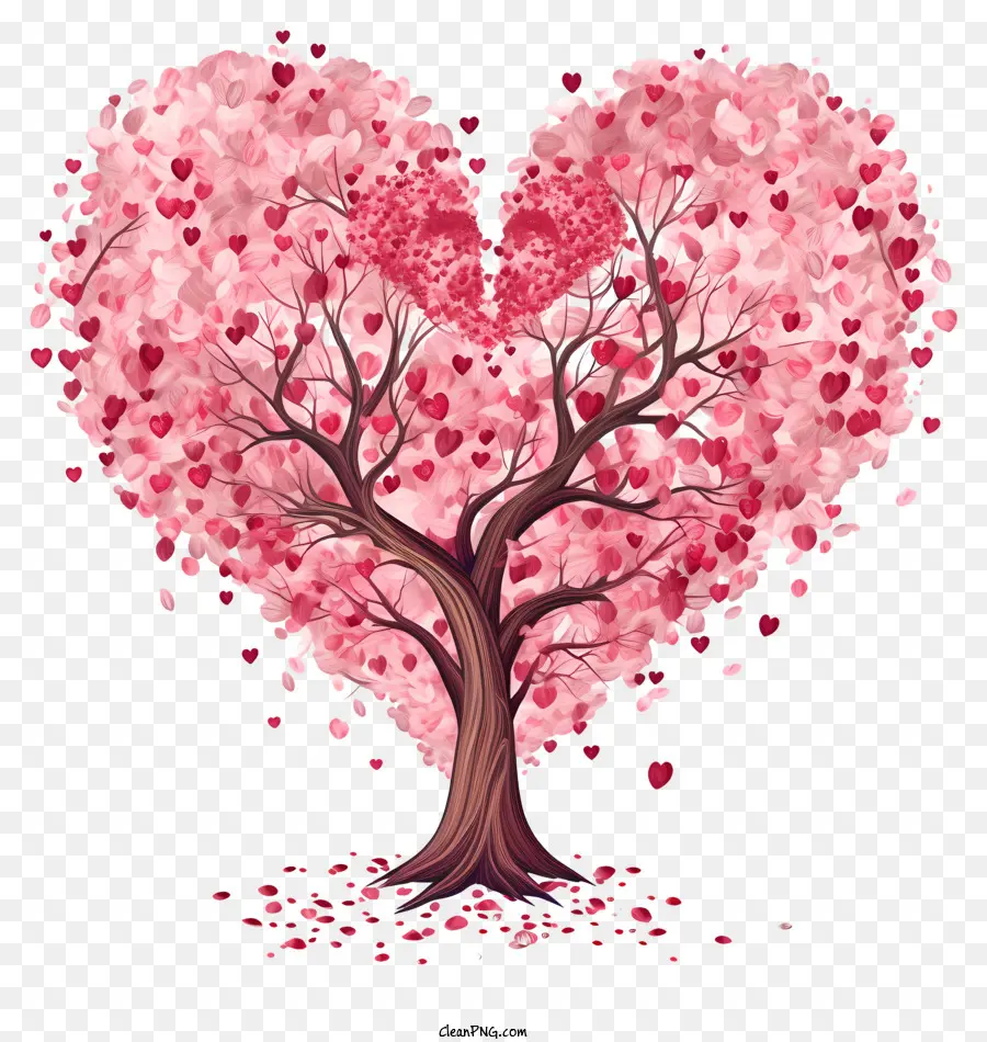 Дерево в форме сердца，Красные листья PNG
