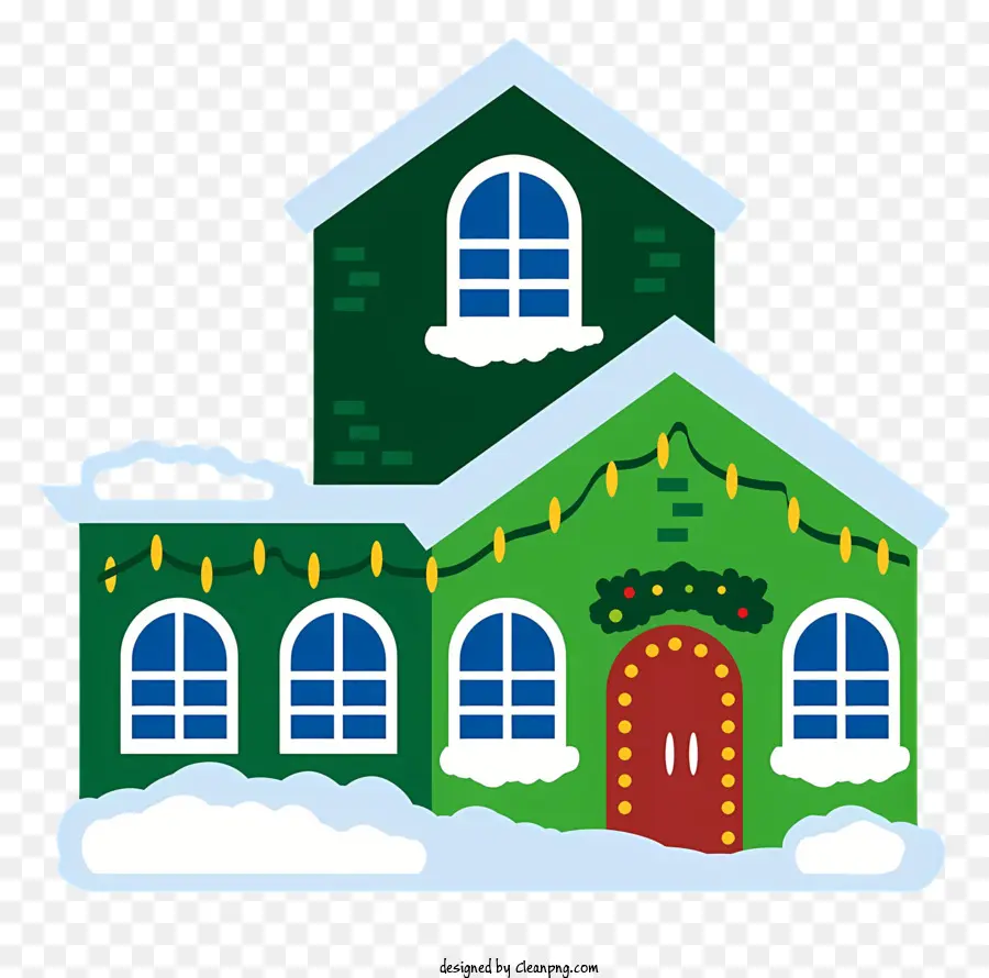 зеленый и белый дом，зеленая крыша PNG