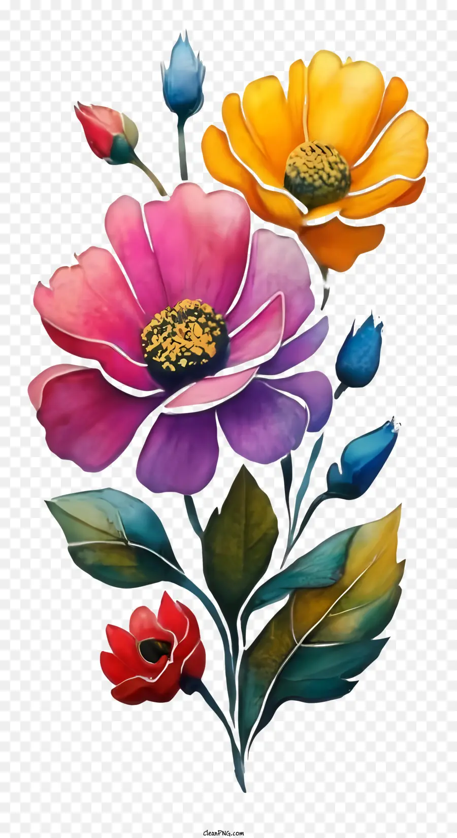 Watercolor Flowers，разноцветный букет PNG