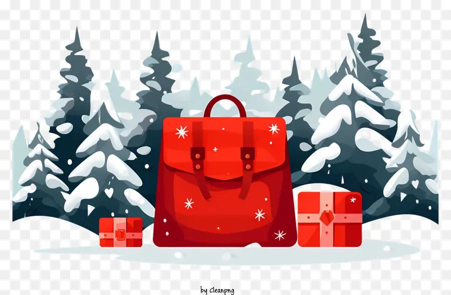 красная сумка，снег PNG