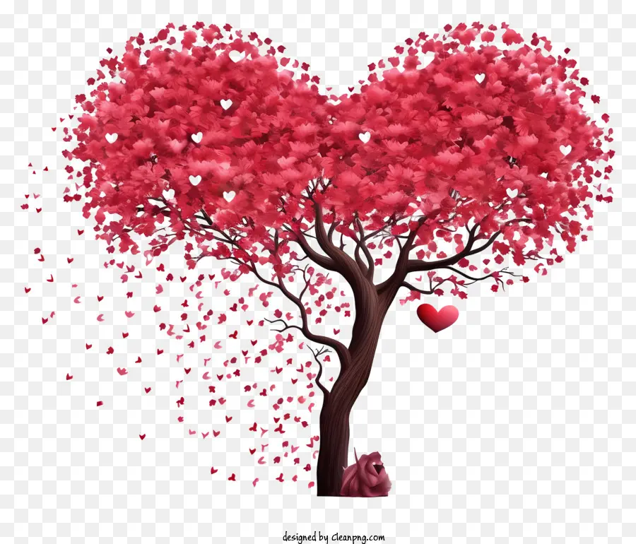 Дерево в форме сердца，Красные сердечные листья PNG