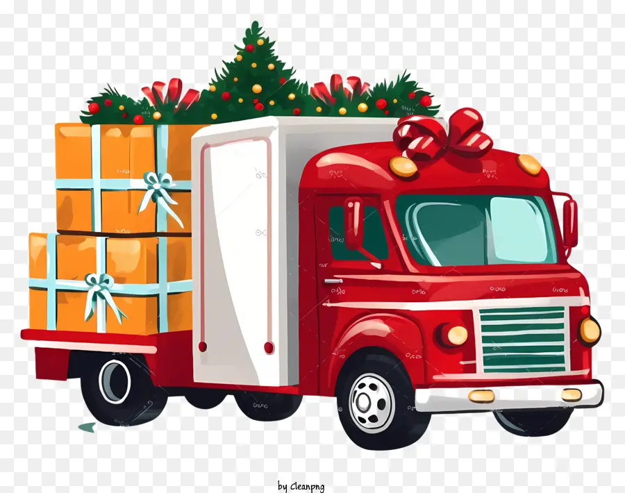 Красный грузовик，Рождественская елка PNG