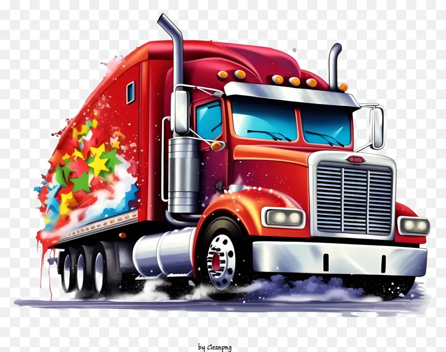 Красный полу грузовика，рождественские огни PNG