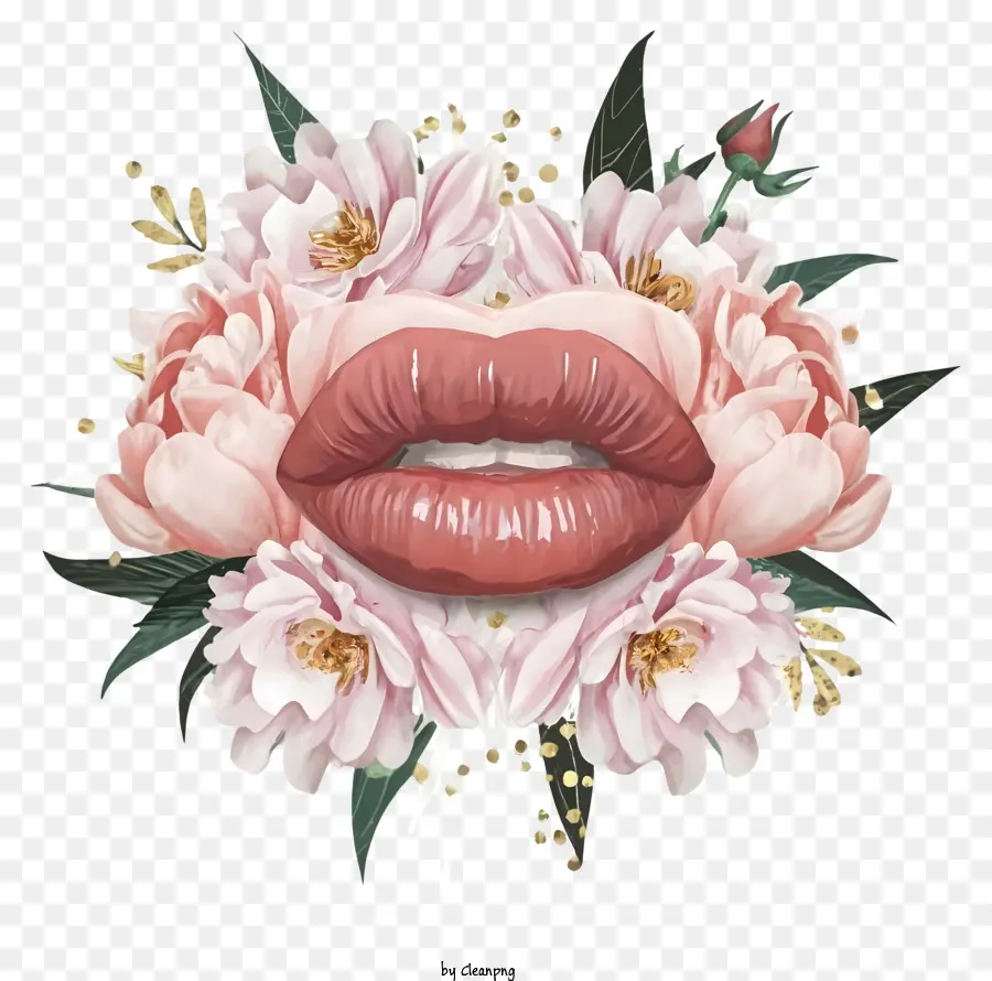 розовые и белые цветы，Lips PNG