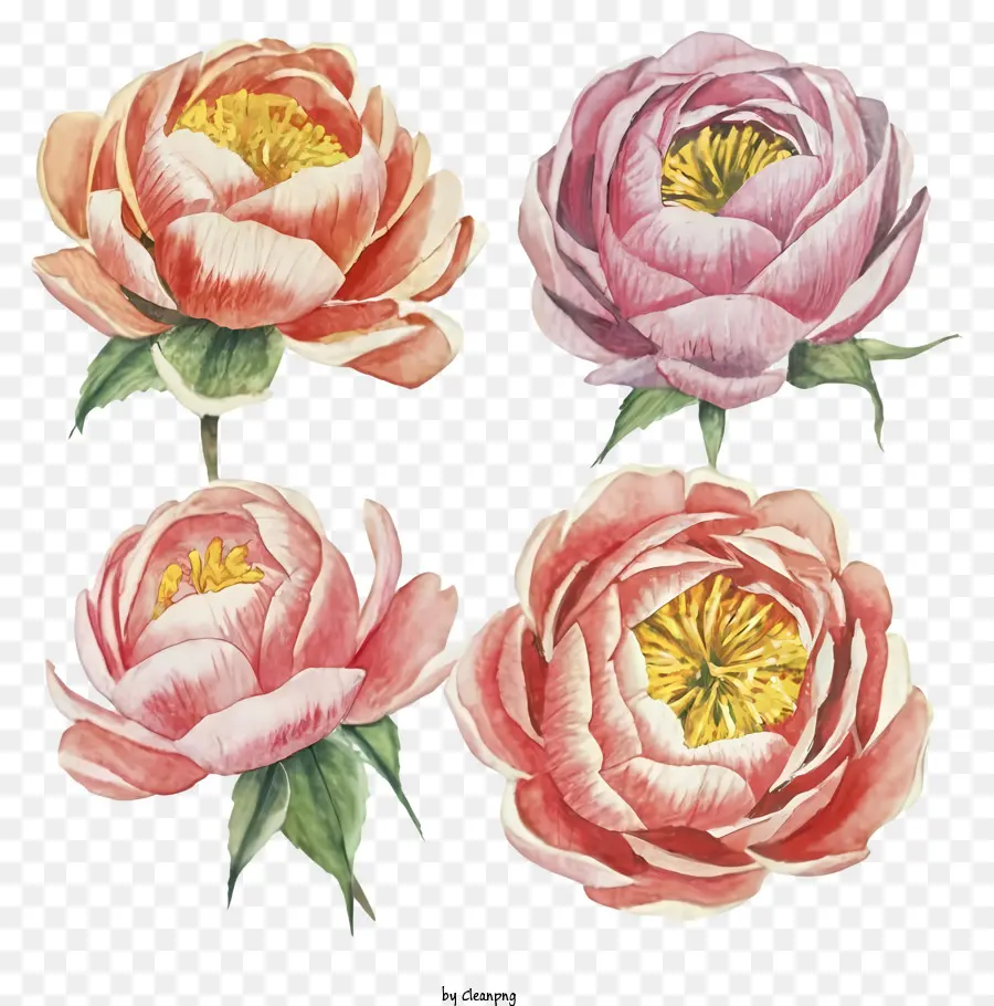 акварельные картины，Розовые пион цветы PNG