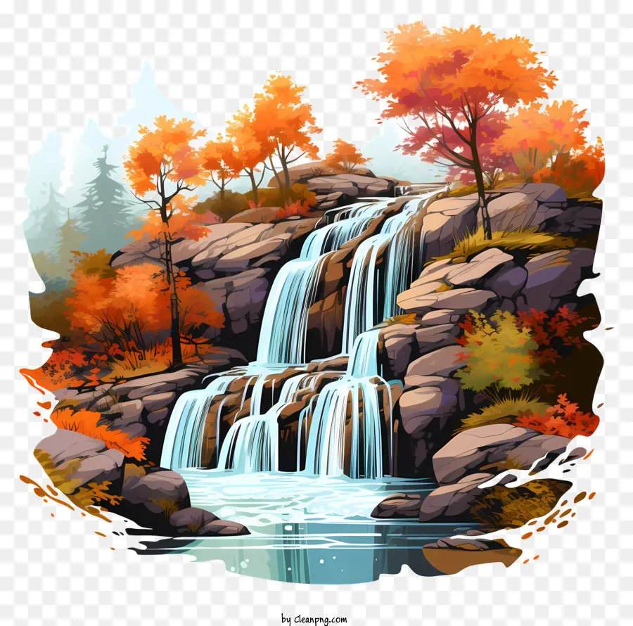 Водопад，цвета осени PNG