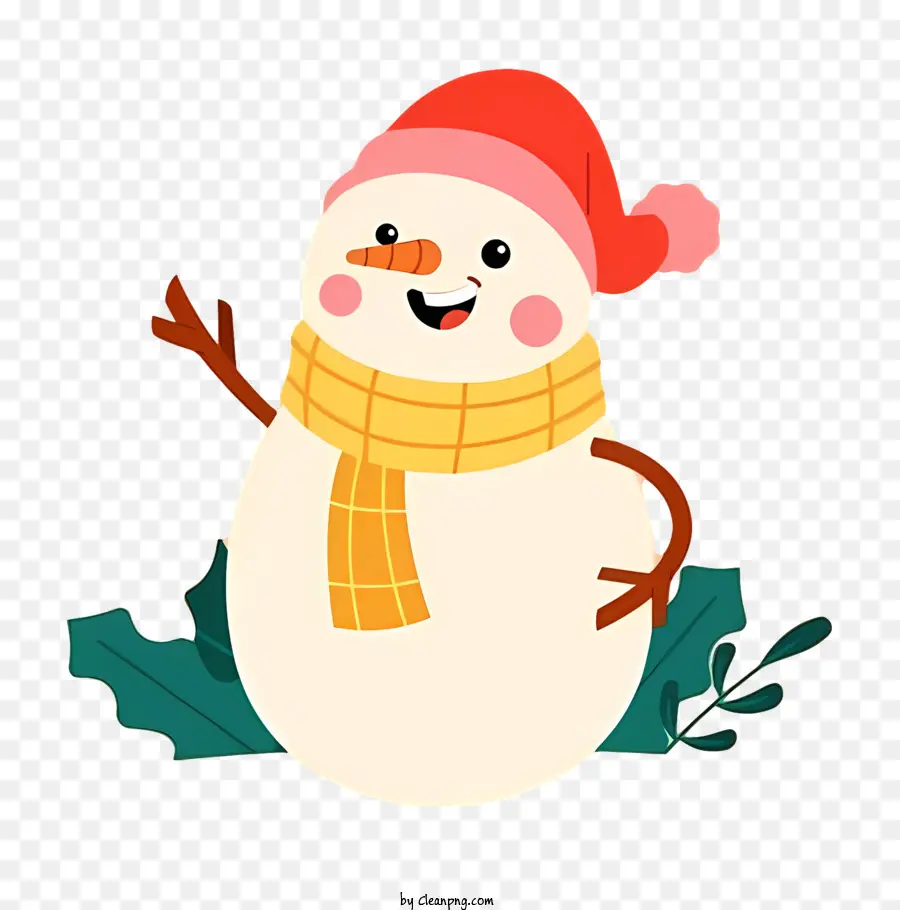 мультфильм снеговик，красный и желтый шарф PNG