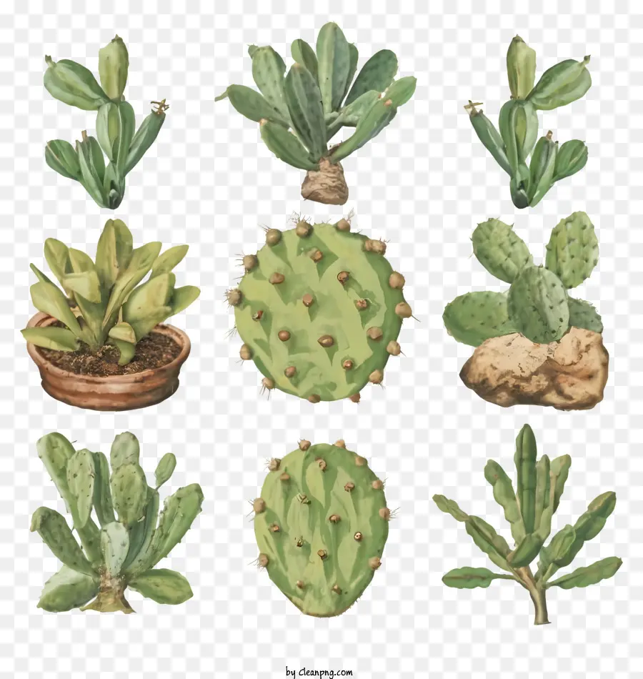 Кактусовые растения，разные типы кактусов PNG
