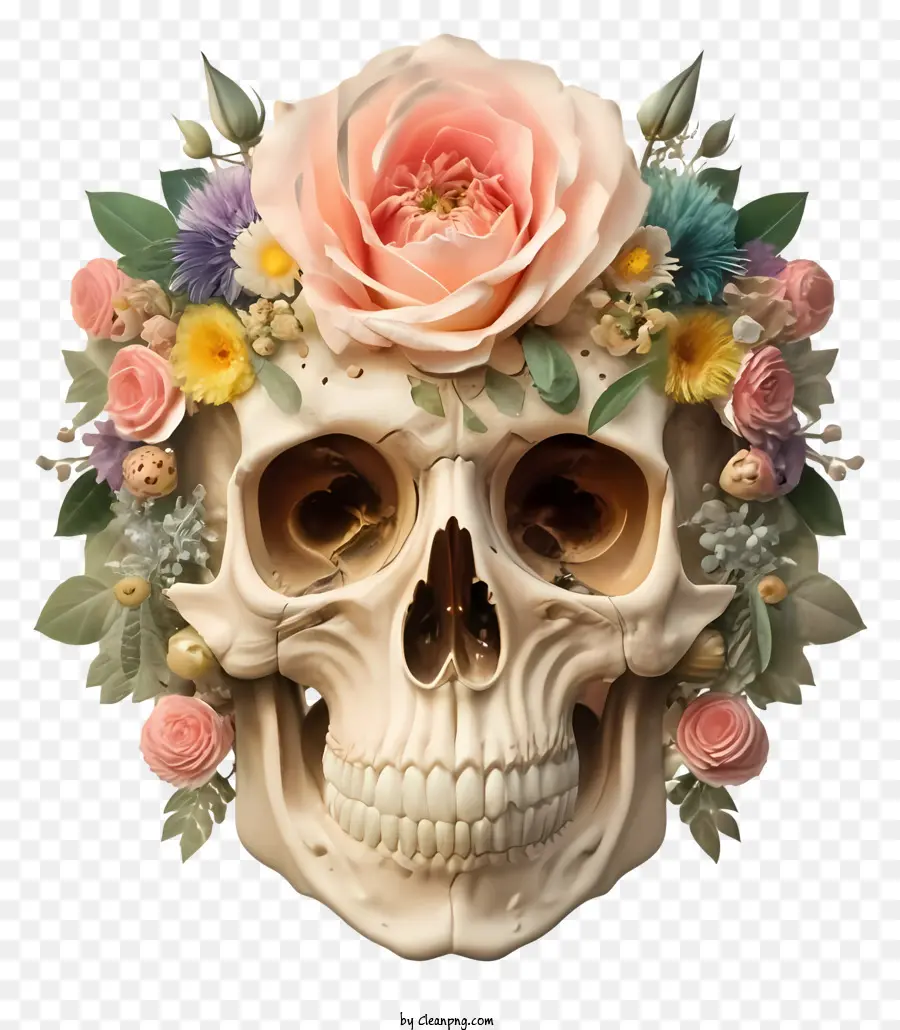 Череп с цветочной короной，Цветочный корона череп PNG