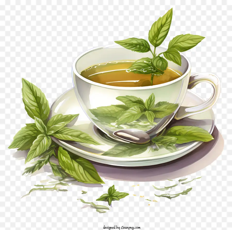 Cup Of Tea，листья мяты PNG