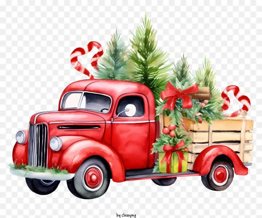 Винтажный грузовик，Новогодние елки PNG