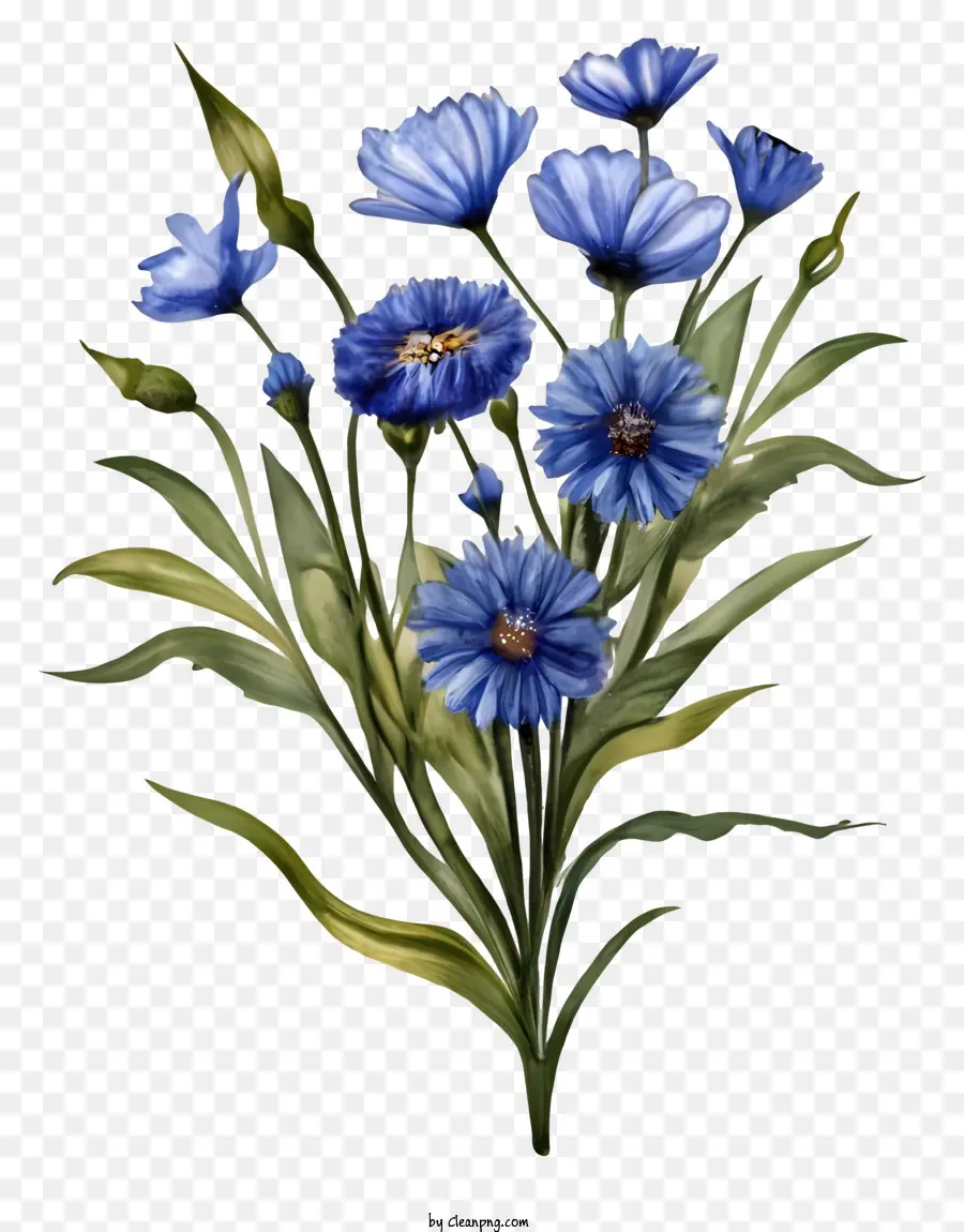 синие цветы，ваза с цветами PNG
