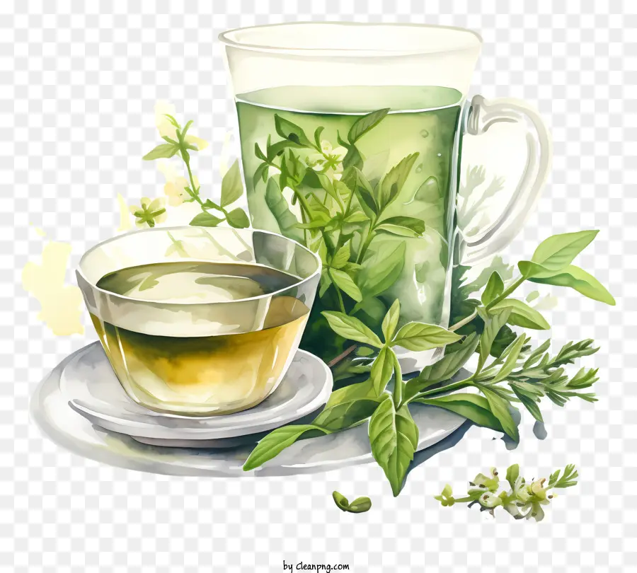 Green Tea，листья мяты PNG