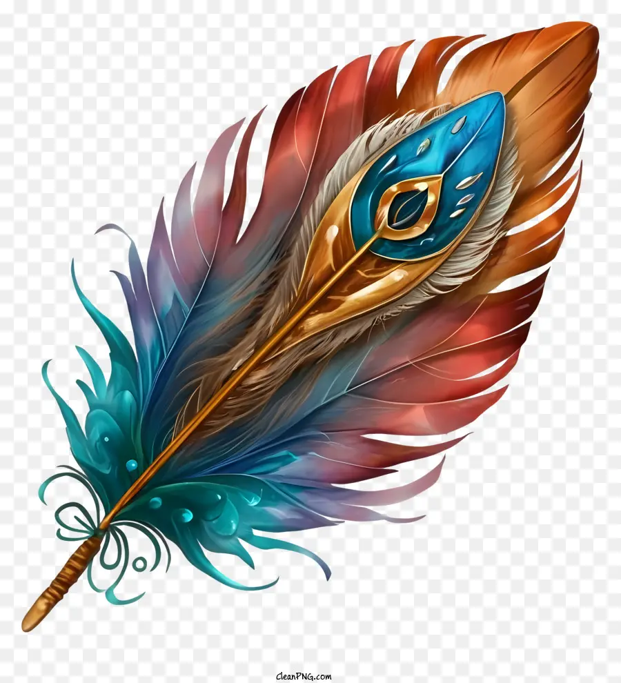 Дизайн перья，синие и золотые перья PNG