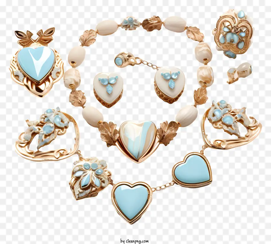 синие и белые украшения，кулон в форме сердца PNG