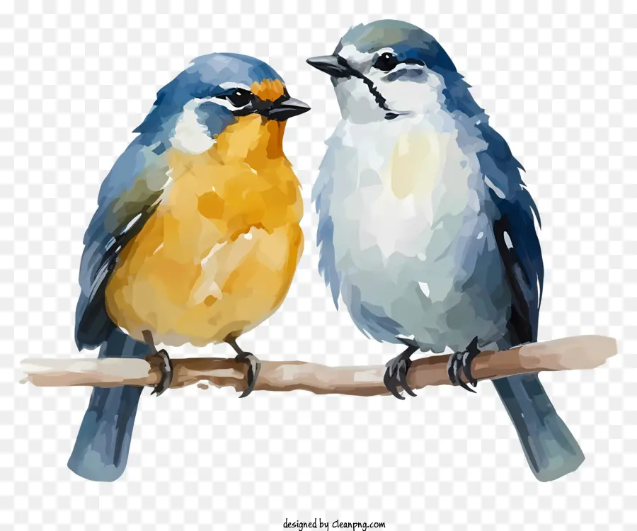 акварельная живопись，голубые и оранжевые птицы PNG