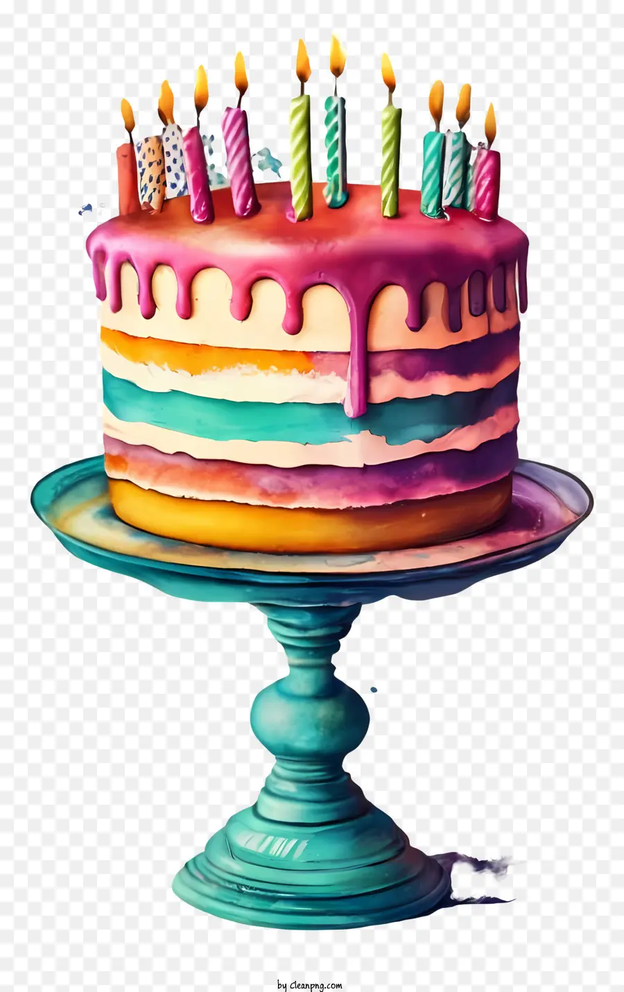 День рождения Торт，разноцветные свечи PNG