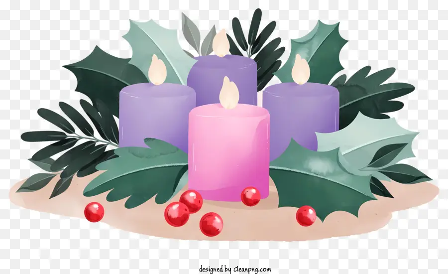 фиолетовые свечи，Холли листьев PNG