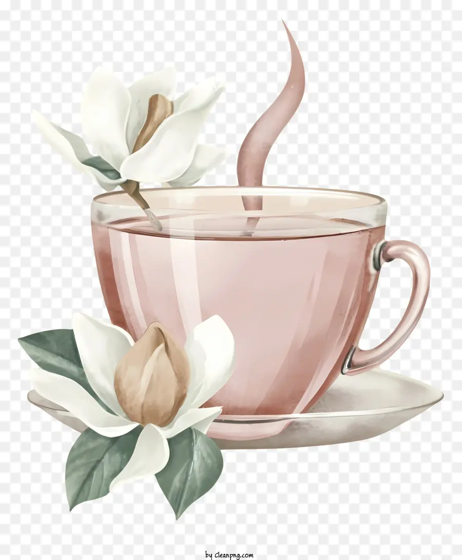 чашка розового чая，акварельная живопись PNG