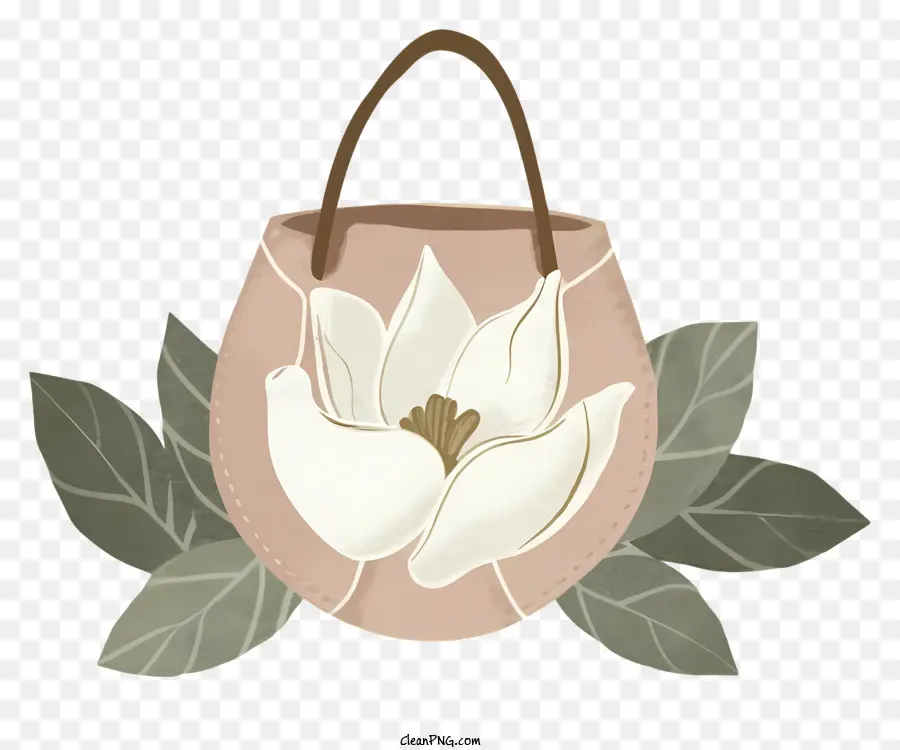 розовая сумочка，белые цветы PNG