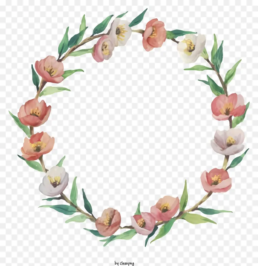 цветочный венок，розовые и белые цветы PNG