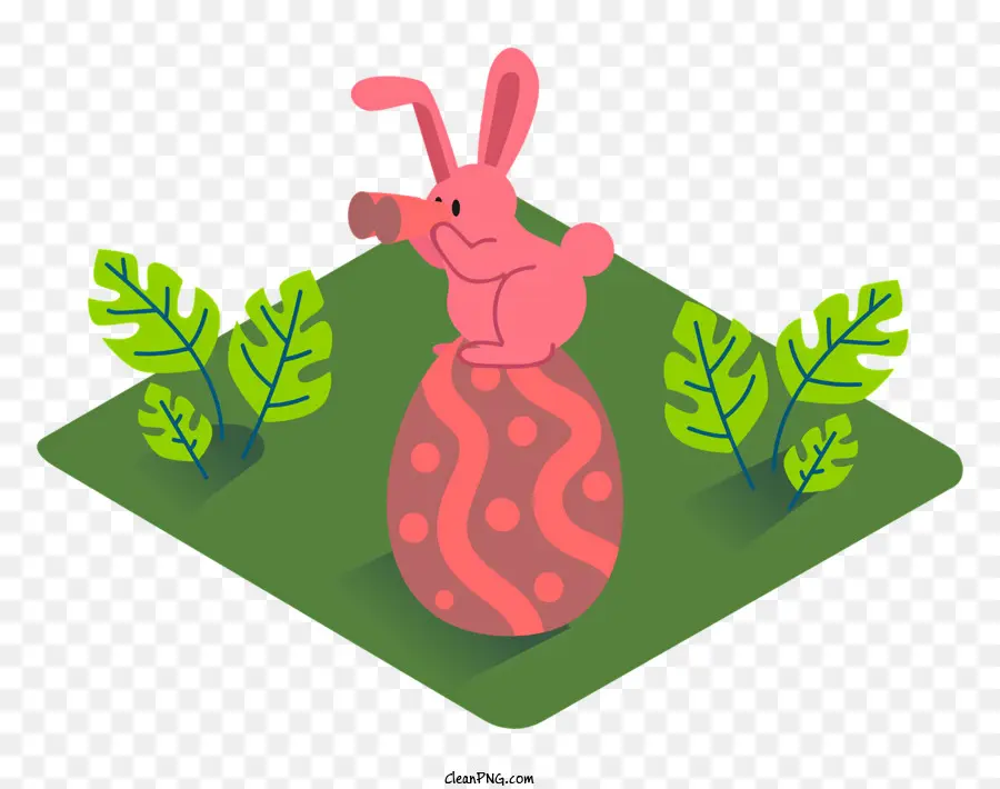 Розовый кролик，Большое розовое яйцо PNG