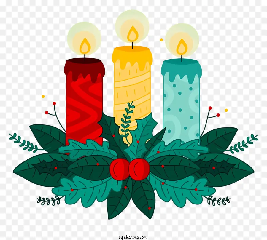 Рождественский венок со свечами，Праздничные свечи с ягодами PNG
