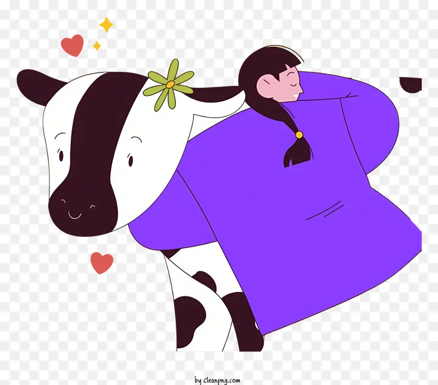Женщина с коровью，синяя рубашка с цветами PNG