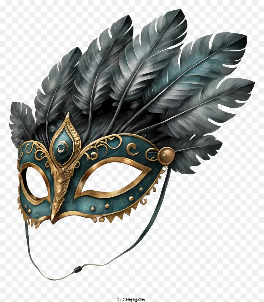 перо маска，Золотая филигранная маска PNG