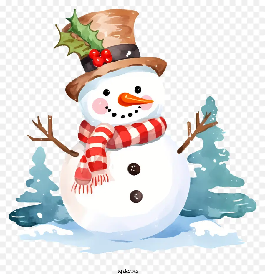 Снеговик，красный и белый шарф PNG