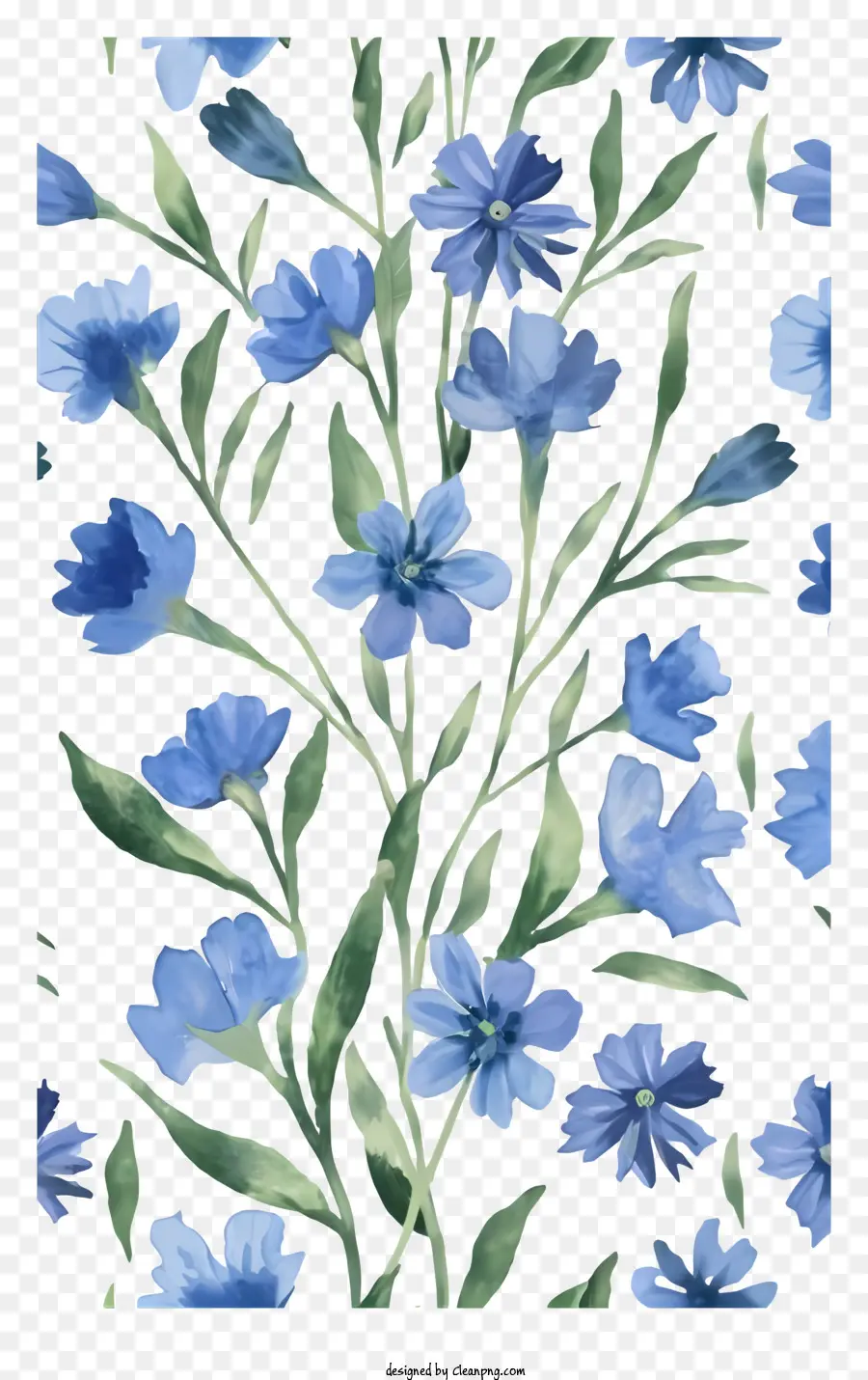 черный фон，синие цветы PNG