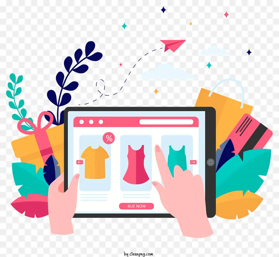Покупки планшета，Электронная коммерция одежды PNG