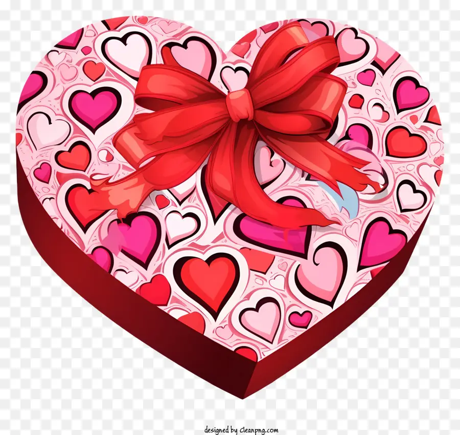 розовая коробка в форме сердца，Красную ленточку PNG