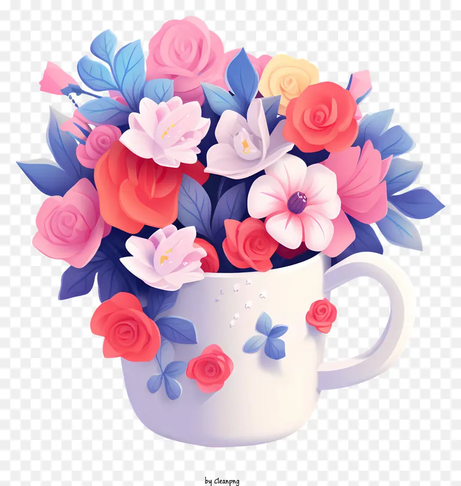 чашка цветов，букет PNG