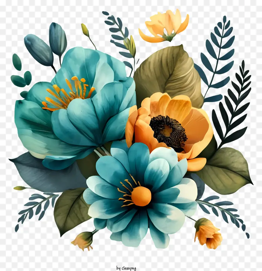 букет，синие цветы PNG