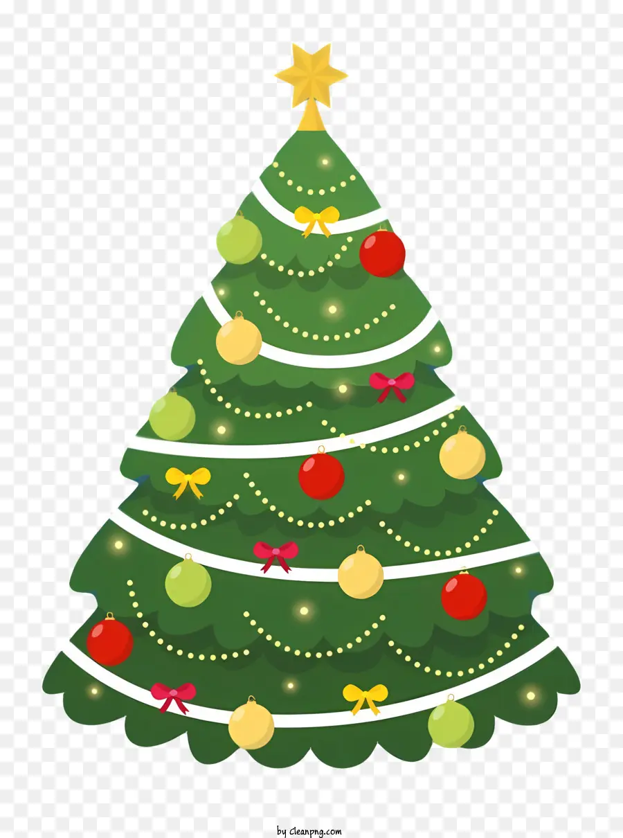 зеленая рождественская елка，белые украшения PNG