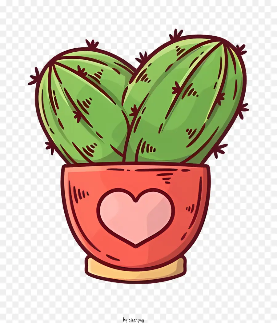 мультфильм кактус，красный горшок с сердцем PNG